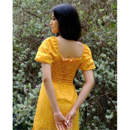 KAMELLIA DRESS - Váy hoa nhí vàng tay ngắn phồng Marguerite cao cấp KAMELLIA